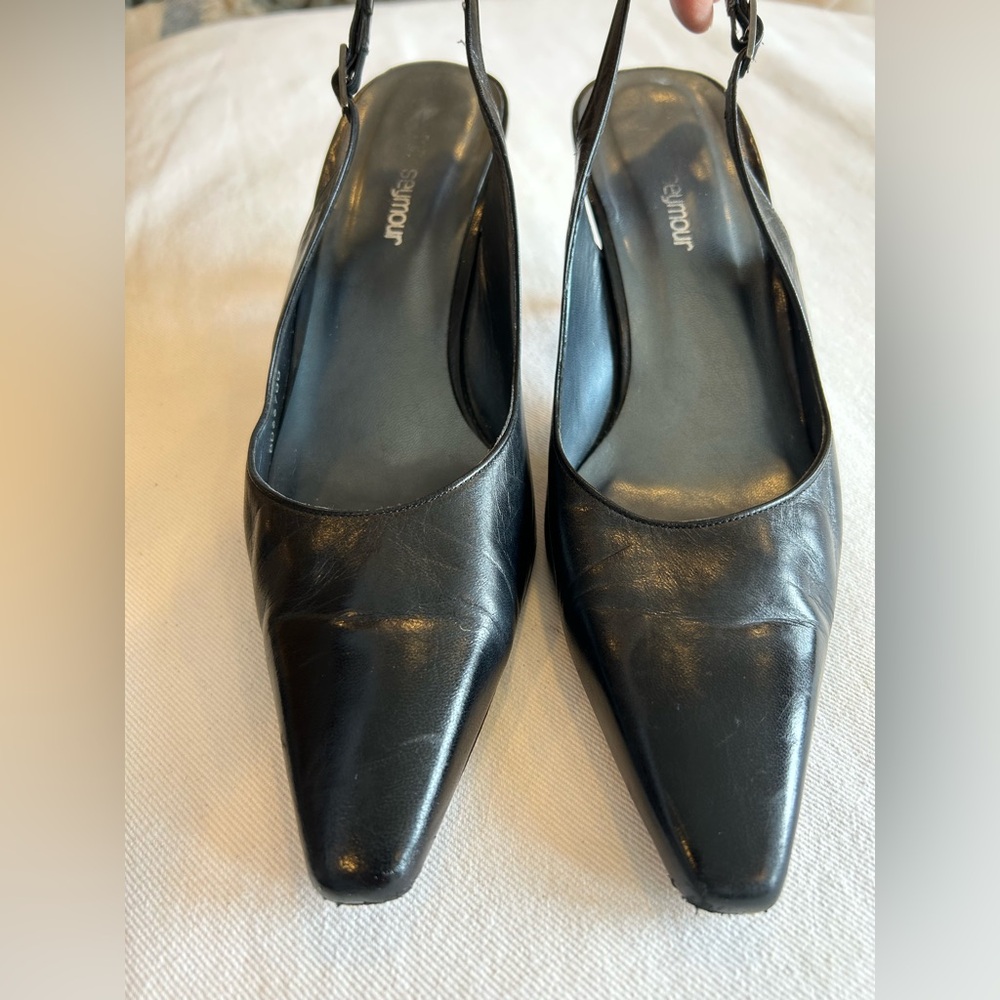 Mr.Seymour Black Slingback Heels with Pointed Toe
